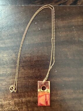 November Sky Gold-Tone Necklace with Red Marble Rectangle Pendant